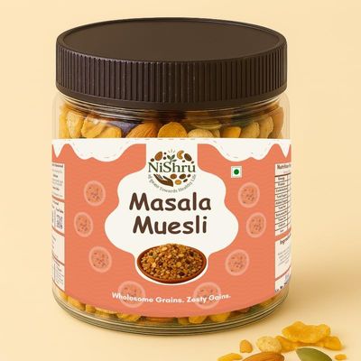 NISHRU Masala Muesli | Spicy & Savory Indian Breakfast Cereal | High-Fiber Healthy Snack with Oats, Nuts, Seeds & Whole Grains | Crunchy Wholesome Mix for Active Lifestyle | 100 gram