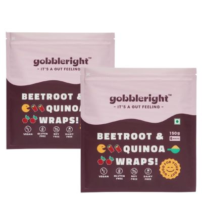 GOBBLERIGHT Beetroot & Quinoa Wraps 150g | Healthy Beetroot Wrap | 6 Soft Tortilla Wraps | Gluten Free, Vegan | Shawarma Bread, Tacos, Beetroot Tortilla Wrap (Pack of 2)