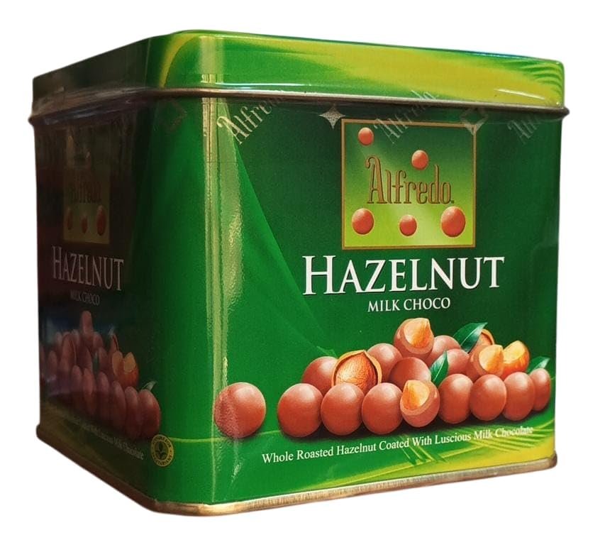 Alfredo Milk Chocolate Coated Whole Roasted Hazelnuts in Green Tin Nutties, 105g (From Malaysia)