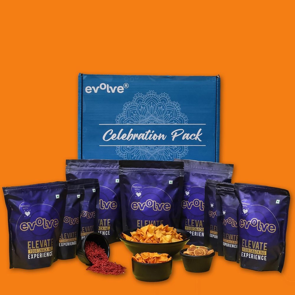 Evolve Healthy Snack Hamper| Ragi Bhujia, Oats, Beetroot, Multigrain, Makhana, Soya Corn, Bhakarwadi & More | Gourmet Snack Box | Festive Gift Box for Family, Friends & Corporate | 450g (50g Each)