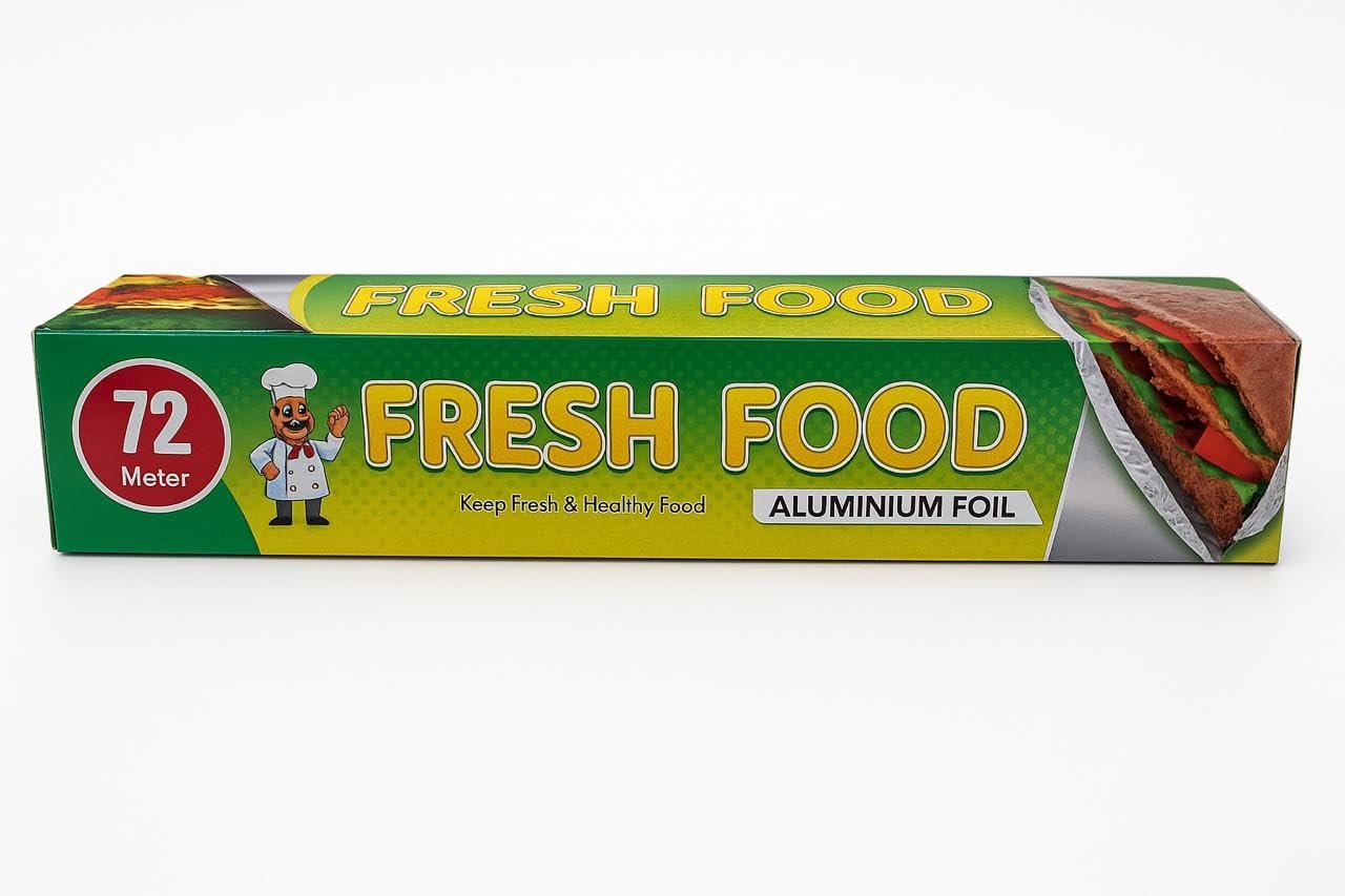 Aluminium Foil Silver Roll  Strong & Durable Food Grade Foil Paper for Wrapping, Grilling, Baking & Preserving Food (72 Mt.)