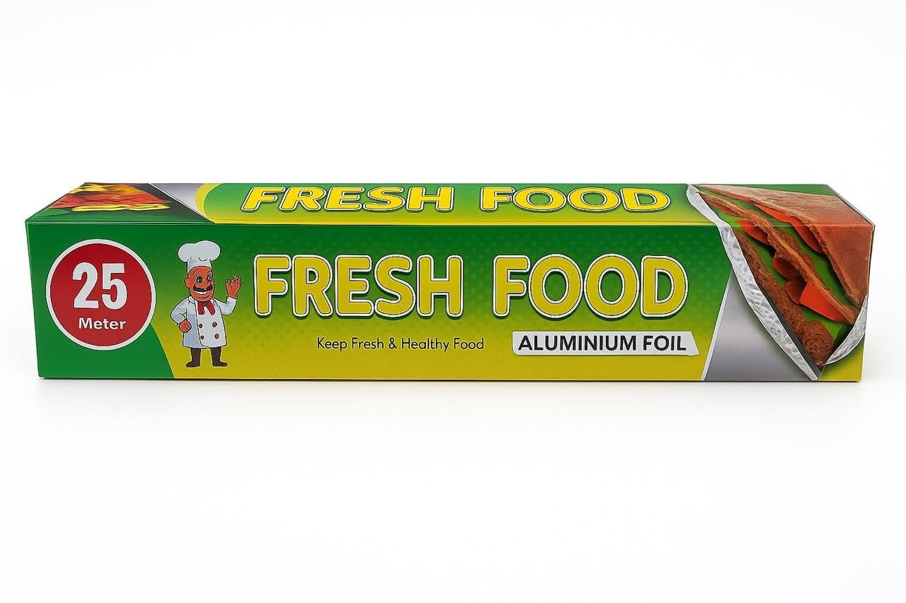 Aluminium Foil Silver Roll  Strong & Durable Food Grade Foil Paper for Wrapping, Grilling, Baking & Preserving Food (25 Mt.)