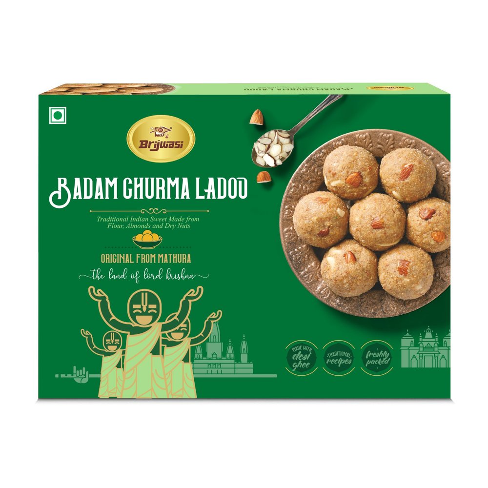 Brijwasi Badam Churma Ladoo | Traditional Indian Sweet | Made with Pure Desi Ghee, Almonds & Dry Fruits | From Mathura | 400g