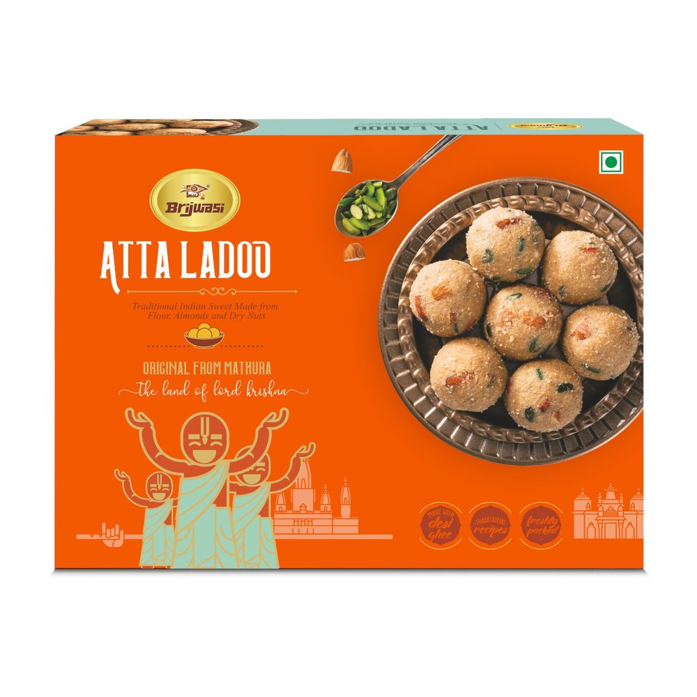 Brijwasi Atta Ladoo | Traditional Indian Sweet | Made with Pure Desi Ghee, Wheat Flour, Almonds & Dry Fruits | From Mathura | 400g