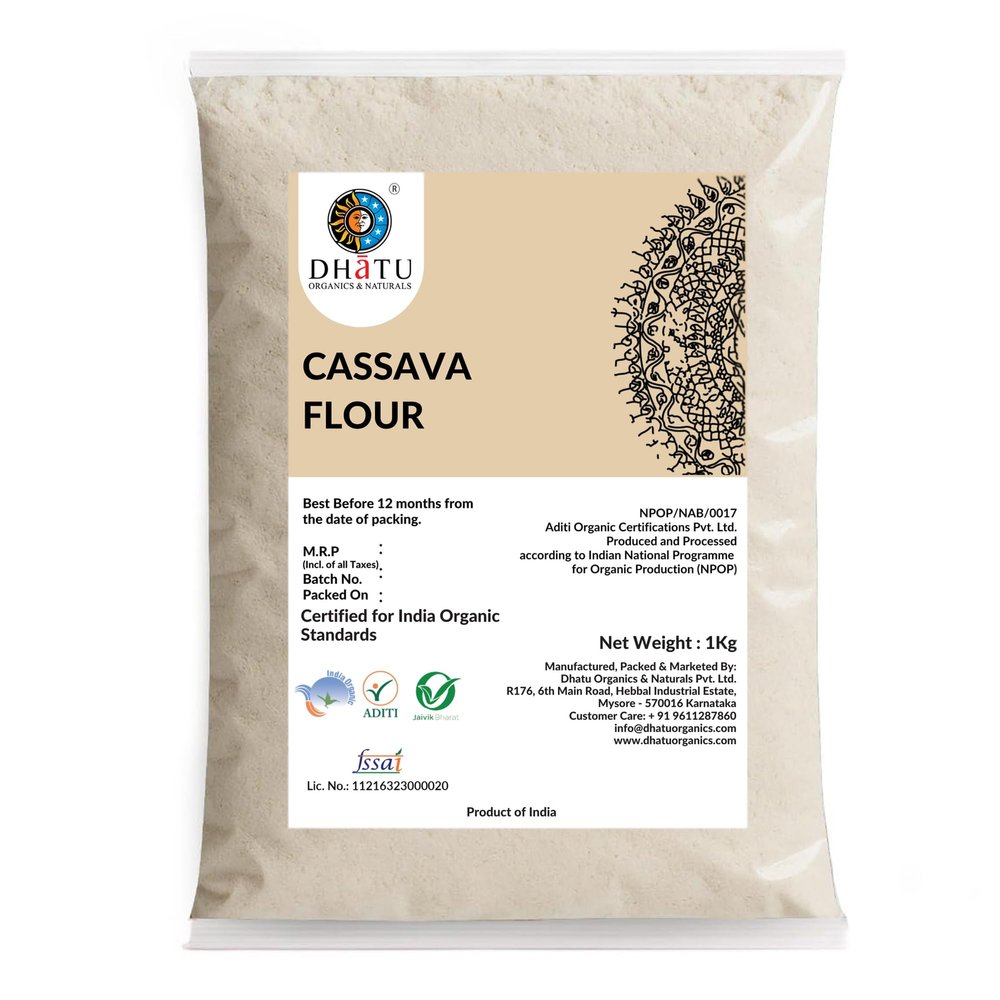Dhatu Organics Cassava Flour 500g | Gluten-Free, Grain-Free | Pure, Natural & Versatile Flour for Everyday Cooking & Baking