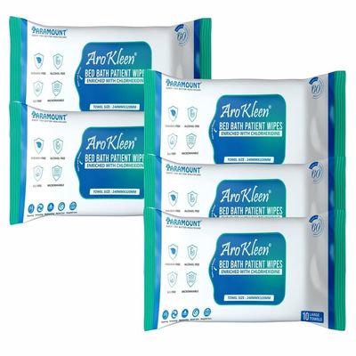Aro Kleen 50 Count Large Size Bed Bath Wipes With Aloe Vera & Vitamin E, Adult Wet Wipes, Adult Bath Wipes, Anti Bacterial, Cleansing Towels, Refreshing Sponge Bath Towel, For Men & Women-Pack Of 5