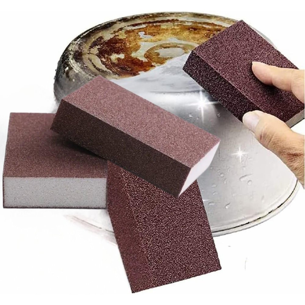 DIVYAH 3 Pcs Scrubbing Sponge Pads | Heavy-Duty Emery Sanding Sponges for Rust, Burnt Stains, Utensils, Kitchen & Bathroom Cleaning - Carborundum Durable Scourer
