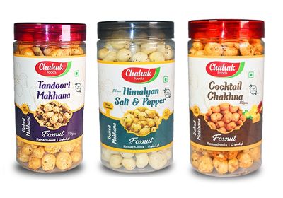 CHAHAK Roasted & Flavored Makhana/Phool Makhana/Cocktail Chakhna and Tandoori Makhana and Himalayan Salt Fox Nut (3 x 80 g)