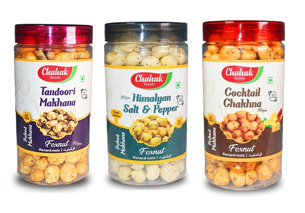 CHAHAK Roasted & Flavored Makhana/Phool Makhana/Cocktail Chakhna and Tandoori Makhana and Himalayan Salt Fox Nut (3 x 80 g)