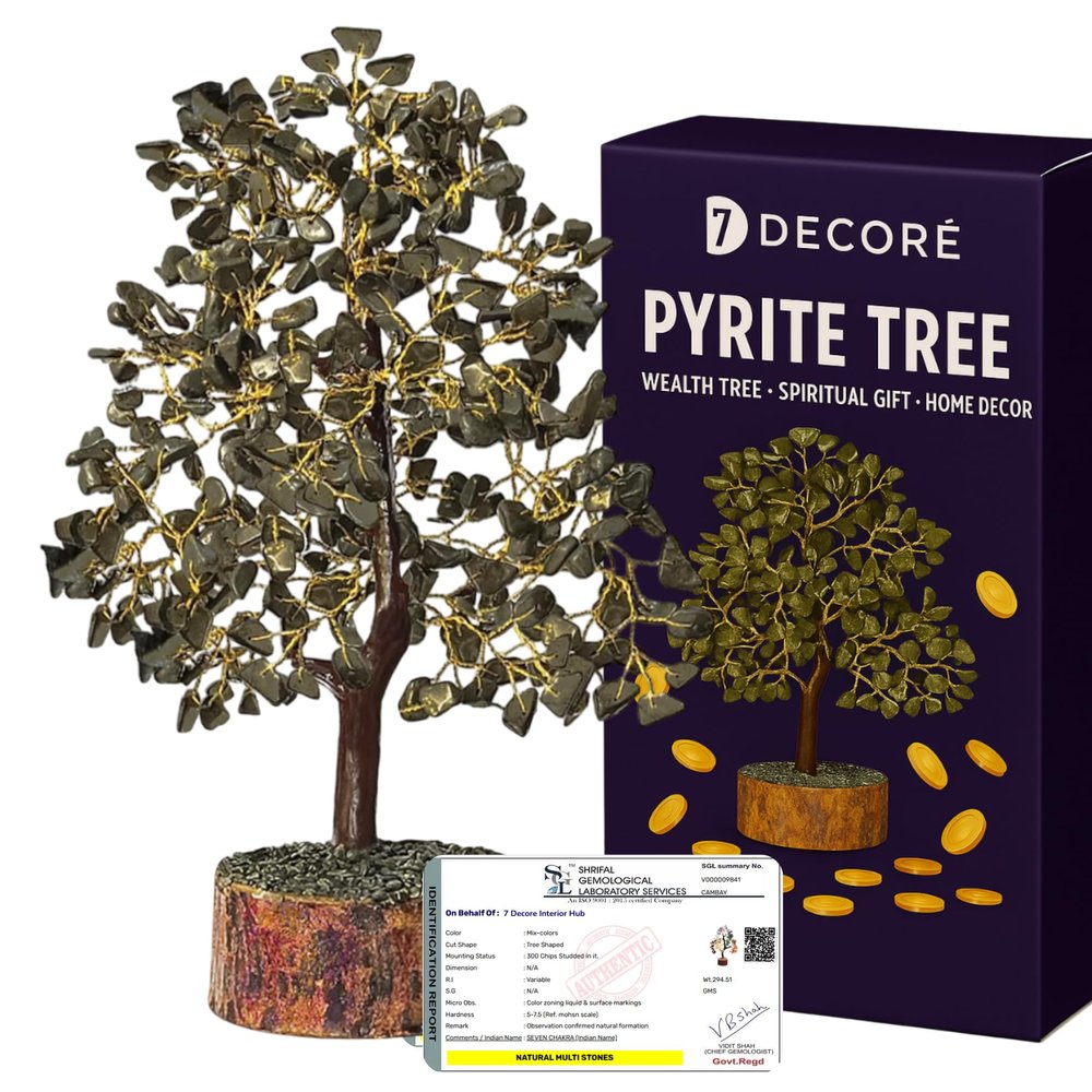 7 Decore Original Certified Pyrite Money Tree (300 Beds) | Natural Pyrite Crystal Tree for Wealth, Vastu, Feng Shui & Positive Energy | Home & Office Desk Decor | Gift-Ready Box (1012 Inch Height)