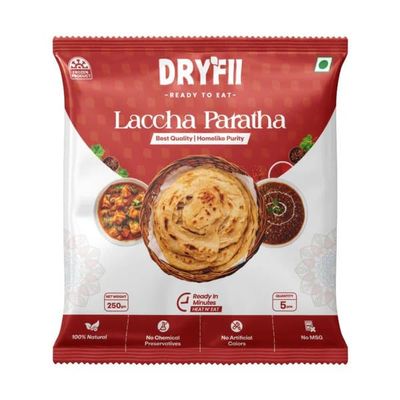 Dryfii Ready-to-Eat Laccha Paratha | 5 Pieces in 1 Pack |Ready-to-Eat Fresh Laccha Paratha | Quick Cooking | Perfect for Travel & Home | Pure Vegetarian Indian Food | Pack of 2