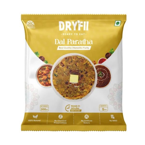 Dryfii Ready-to-Eat Dal Paratha| 5 Pieces in 1 Pack |Ready-to-Eat Fresh Dal Paratha | Quick Cooking | Perfect for Travel & Home | Indian Wheat Bread|Pure Vegetarian Indian Food | Pack of 2