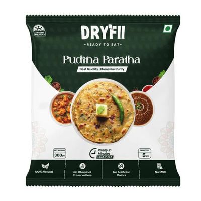 Dryfii Ready-to-Eat Pudina Paratha| 5 Pieces in 1 Pack |Ready-to-Eat Fresh Pudina Paratha | Quick Cooking | Perfect for Travel & Home | Indian Wheat Bread|Pure Vegetarian Indian Food | Pack of 2
