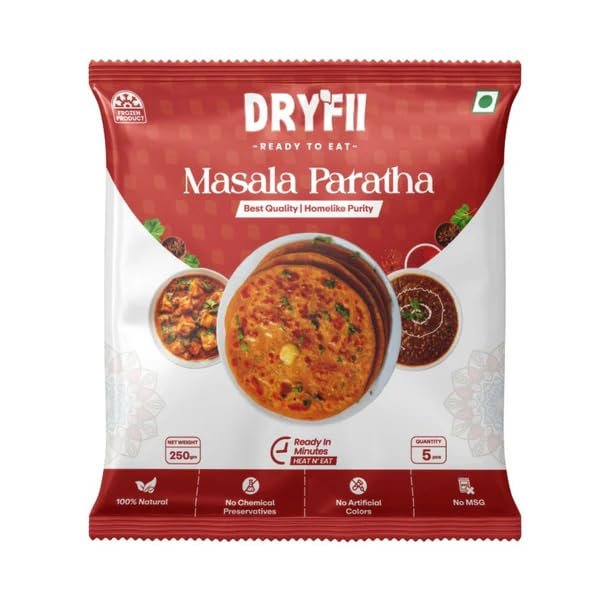 Dryfii Ready-to-Eat Masala Paratha| 5 Pieces in 1 Pack |Ready-to-Eat Fresh Masala Paratha | Quick Cooking | Perfect for Travel & Home | Indian Wheat Bread|Pure Vegetarian Indian Food | Pack of 2