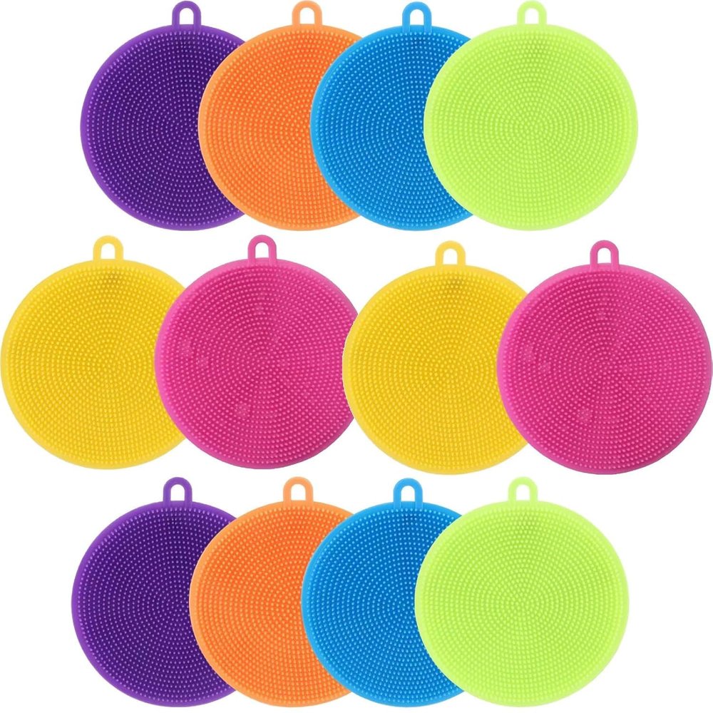 FIDFOL Silicone Dish Scrubber, Kitchen Sponges, Silicone Sponge,Dish Brush, Silicone Sponge Dish Sponges, Kitchen Sponge Double Sided Cleaning Sponges Gadgets Tools Brush Accessories(12PCS,Multicolor)