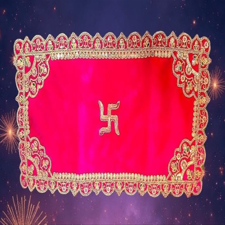 Partish Embroidered Magenta Velvet Puja Asan Cloth for Pooja and God Idol/Puja Aasan Kapda/Chawki Altar Red Puja Cloth for Mandir, Temple and Other Puja Rituals