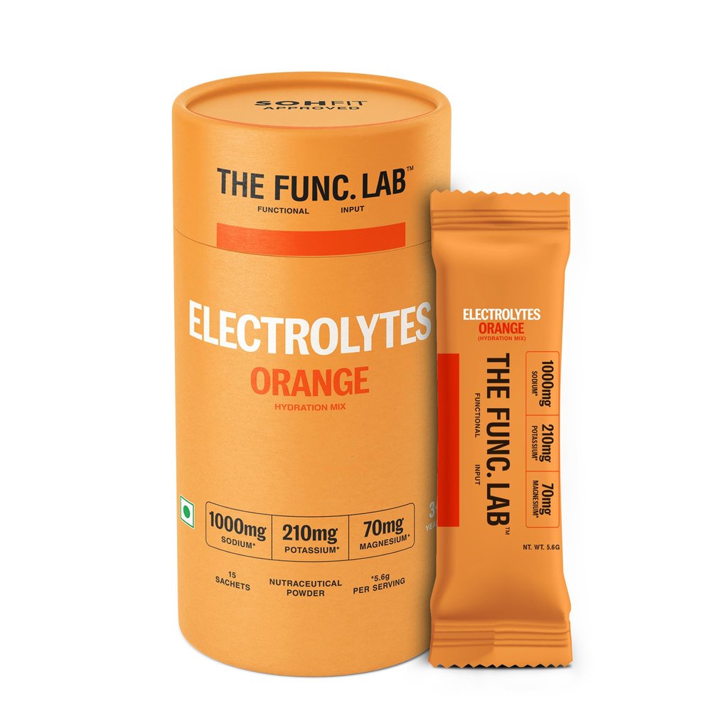The Func. Lab Daily Electrolytes - Orange | 15 Sachets | Instant Hydration Powder with Sodium, Potassium, Magnesium | Sugar-Free, No Preservatives | Instant Energy, Performance & Recovery Drink