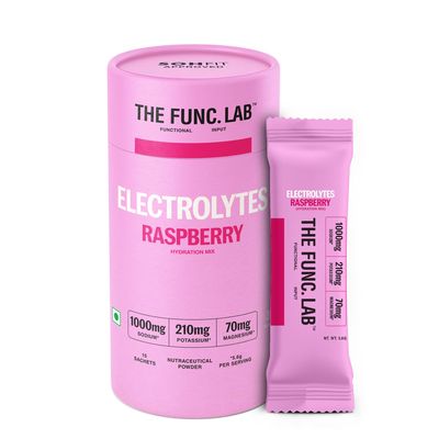 The Func. Lab Daily Electrolytes - Raspberry | 15 Sachets | Instant Hydration Powder with Sodium, Potassium, Magnesium | Sugar-Free, No Preservatives | Instant Energy, Performance & Recovery Drink