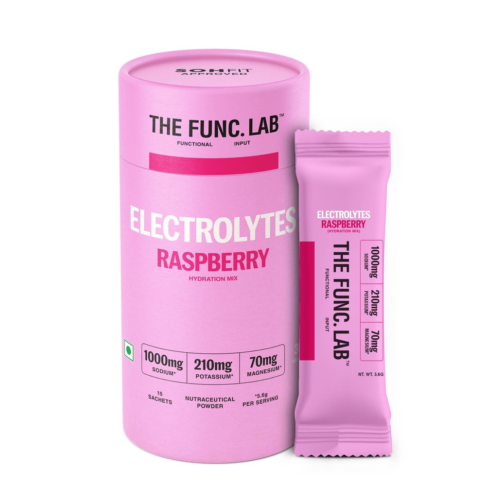 The Func. Lab Daily Electrolytes - Raspberry | 15 Sachets | Instant Hydration Powder with Sodium, Potassium, Magnesium | Sugar-Free, No Preservatives | Instant Energy, Performance & Recovery Drink