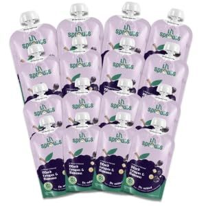 Li'l Sprouts FruGies Black Grapes, Banana | Baby Food Puree| 6 Months+| Ready-to-Eat | Infant Travel Food | Pack of 16, 100g each | 100% Natural, No Salt, No Sugar and No Preservatives | Packed with Nutrients