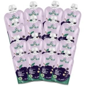 Li'l Sprouts FruGies Black Grapes, Banana | Baby Food Puree| 6 Months+| Ready-to-Eat | Infant Travel Food | Pack of 16, 100g each | 100% Natural, No Salt, No Sugar and No Preservatives | Packed with Nutrients