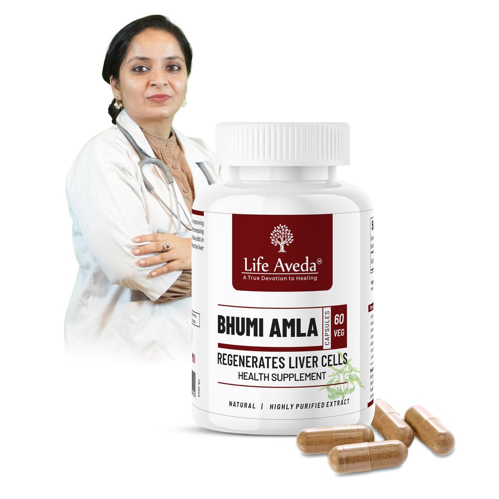 Life Aveda Bhumi Amla Capsules 60 (Free Diet Plan) - Phyllanthus Niruri for Liver Detox & Cleansing | Supports Digestion, Immunity & Healthy Skin | Natural Herbal Supplement for Liver Health (60 Count (Pack of 1))