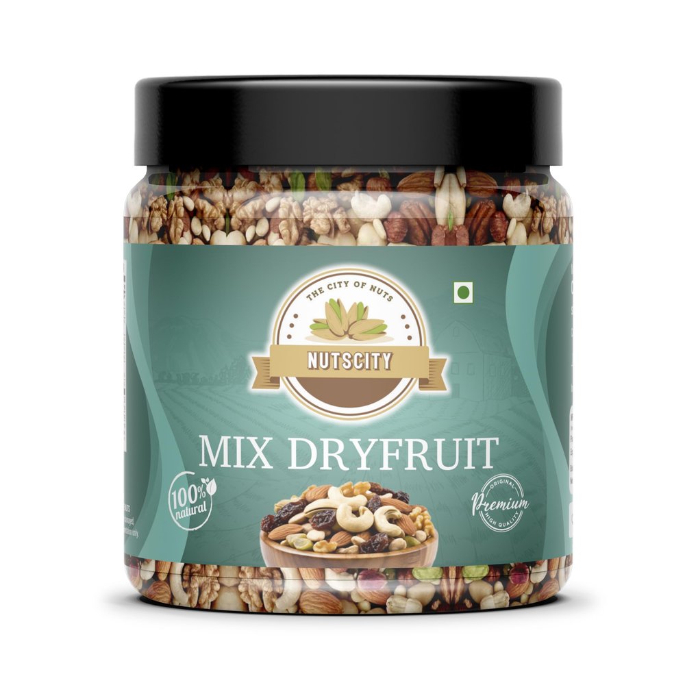 Nutscity Premium Mixed Dry Fruits, Natural Nuts and Dry Fruits Mix in Reusable Jar, 100% Healthy Snack with Almonds, Cashews, Seeds (100g, Natural)