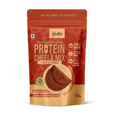 Banter Protein Cheela Mix Lobia & Carrot | 19g Plant Protein | High Fibre | 100% Natural & Gluten-Free | No Onion, No Garlic | No Added Sugar | Sprouted Lobia Instant Breakfast Mix | 250g (Pack of 2)