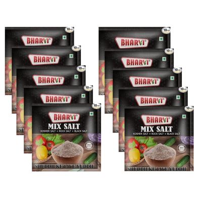 Bharvi Mixed Salt include Kosher, Rock and Black salt (Pack of 10) 1kg - 100g Each | Flavored Salt for Fruits, Chaat, Salads | Authentic Indian Taste