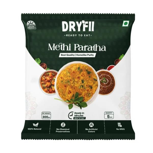 Dryfii Ready-to-Eat Methi Paratha| 5 Pieces in 1 Pack |Ready-to-Eat Fresh Methi Paratha | Quick Cooking | Perfect for Travel & Home | Indian Wheat Bread|Pure Vegetarian Indian Food | Pack of 2