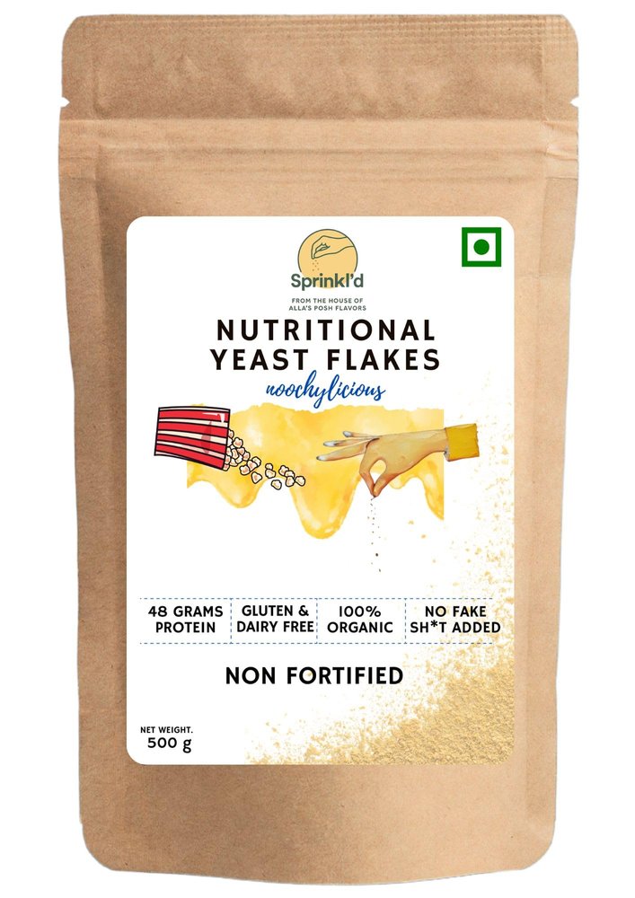 Sprinkl'd by Alla's Posh Flavors Non Fortified Nutritional Yeast Flakes Gluten-Free, Cheesy and Savory UnFortified Nooch | Rich in B Vitamins Minerals | High Protein Plant-based Superfood | Exclusive Flavors (500 Grams, Non-Fortified Original)