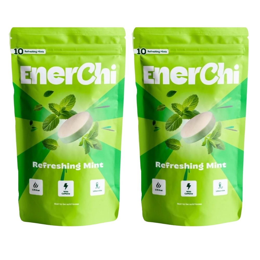 Enerchi Refereshing Energy Mints Clean, Crash-Free Energy with Caffeine + L-Theanine & Herbal Extracts | Focus, Confidence & Instant Freshness (Pack of 2)