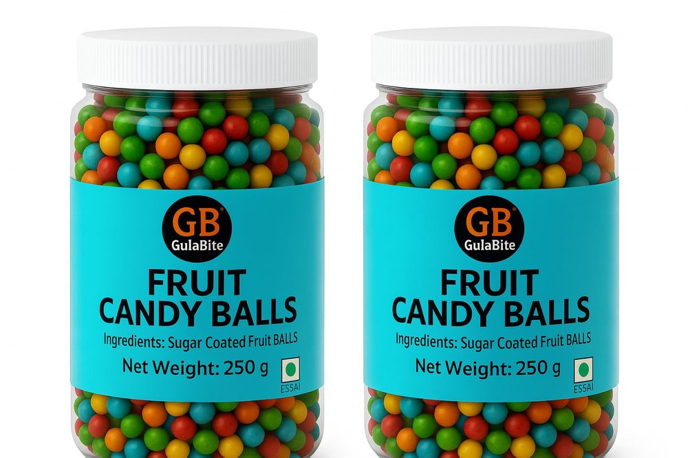 GulaBite Mix Fruit Candy Balls Combo | Sweet & Tangy Fruit Flavoured Candy | Fun Digestive Candy for Kids & Adults | Multi-coloured - 2x250g Jar Pack