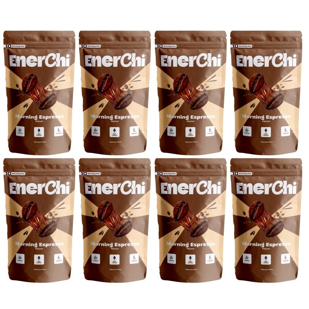 Enerchi Morning Espresso Energy Mints Clean, Crash-Free Energy with Caffeine + L-Theanine &Herbal Extracts | Focus, Confidence & Instant Freshness(Pack of 8)