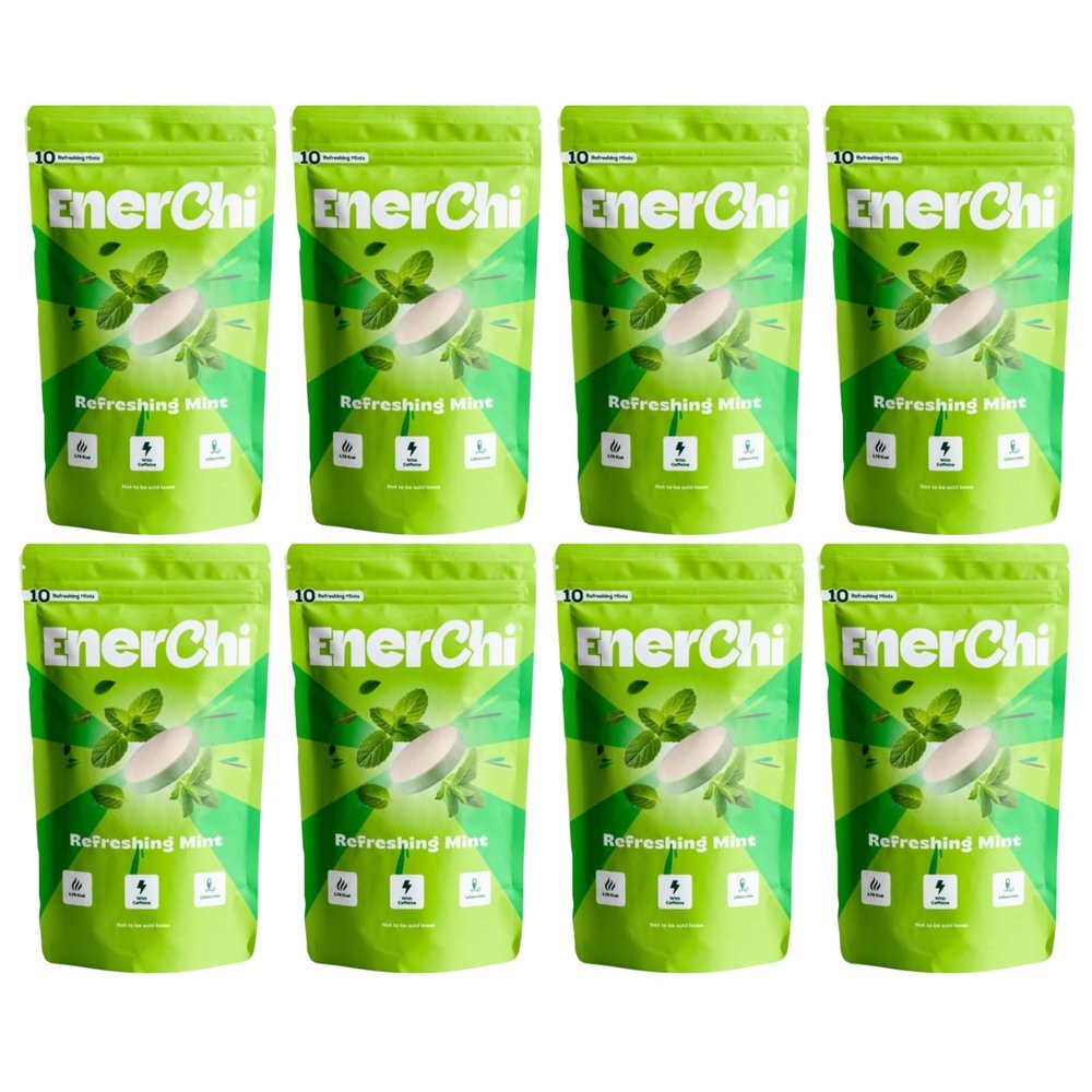 Enerchi Refereshing Energy Mints Clean, Crash-Free Energy with Caffeine + L-Theanine & Herbal Extracts | Focus, Confidence & Instant Freshness(Pack of 8)