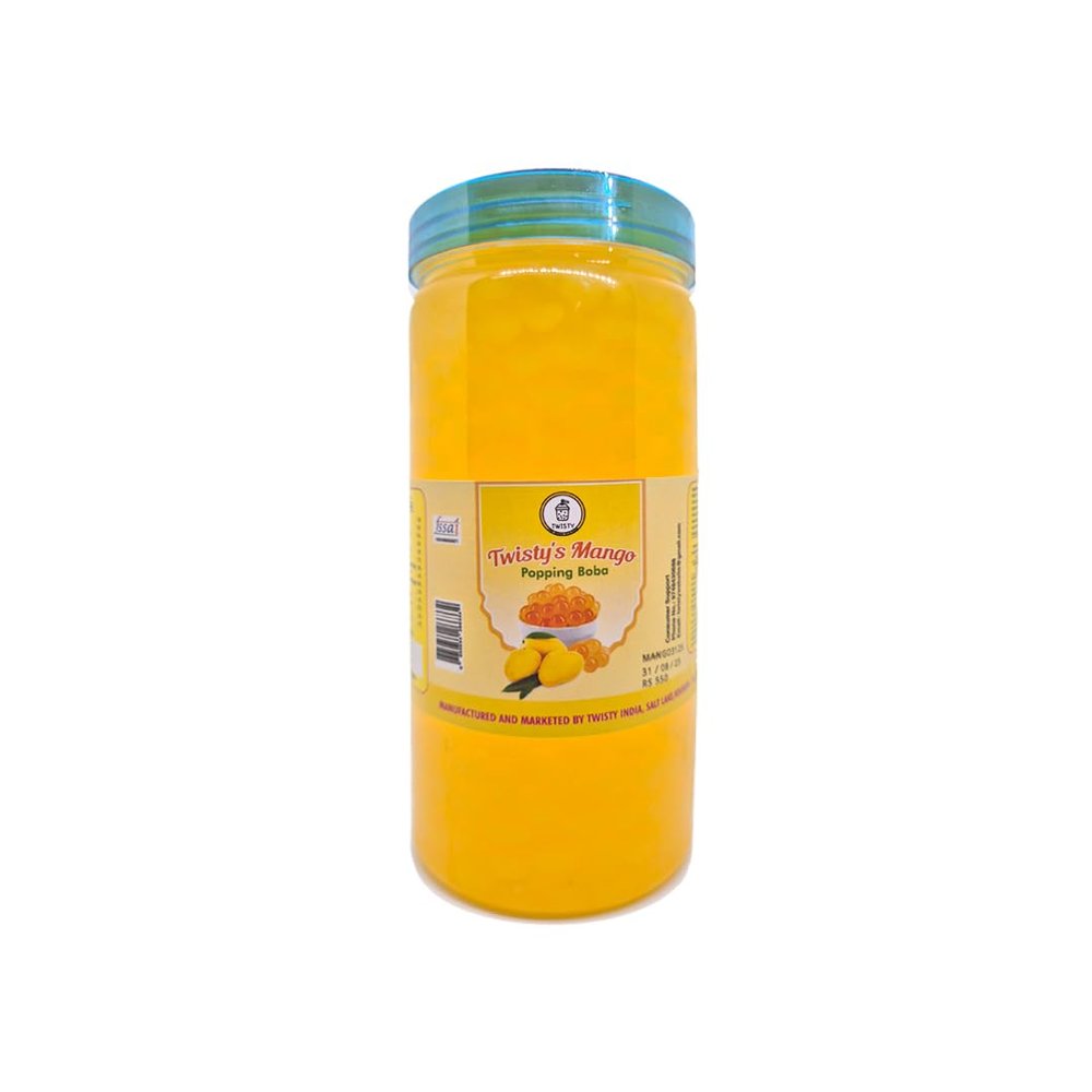 Twisty The Boba Station Mango Popping Boba Pearls 1kg Bursting Boba Balls for Bubble Tea, Desserts & Drinks | Mango Flavour Juice Balls | Includes 10 Straws