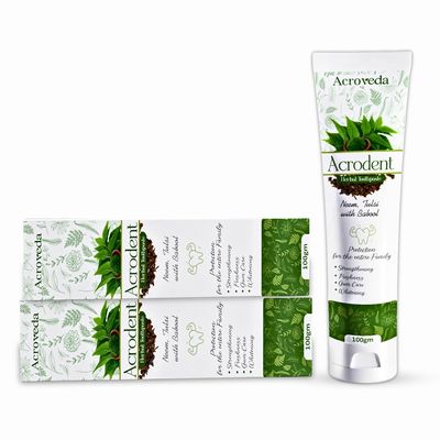 Acroveda Herbal Toothpaste | Whitening and Gum Care | Healthy Teeth | Fresh Breath | Cavity Prevention with Natural Herbs Neem, Tulsi & Babool for men and women100x2gm (Pack of 2)