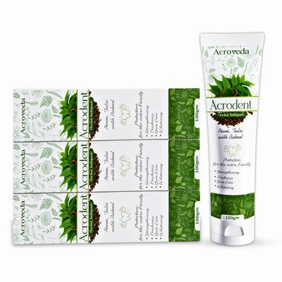Acroveda Herbal Toothpaste | Whitening & Gum Care | Ayurvedic Toothpaste for Sensitivity Relief, Bad Breath, Cavity | Natural Herbs Neem,Tulsi & Babool | Fluoride & SLS Free | 100gmx3 (Pack of 3)