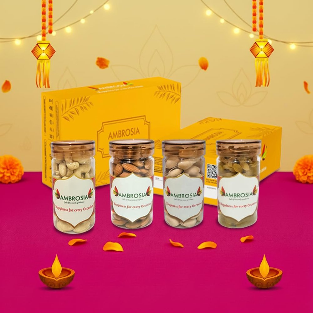 Ambrosia Diwali Dry Fruits Gift Box 440g - Diwali Gift Hamper | Festive Dry Fruit Gift |Almonds, Cashew, Pista & Raisins