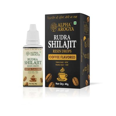 Alpha Arogya Rudra Shilajit Resin Drops 40g | Indias 1st Coffee Flavored Shilajit | Boost Energy, Strength & Stamina Naturally | 62% Fulvic Acid | High Potency Shilajeet | 100 Serving | 250mg/Serving | 100% Ayurvedic