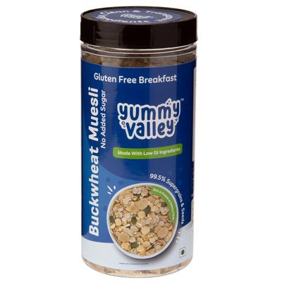Yummy Valley Buckwheat Muesli | 300g | No Added Sugar | Gluten Free | 99.5% Supergrains & Seeds | 30% Buckwheat | High Protein | Low GI | Vegetarian | No Preservatives
