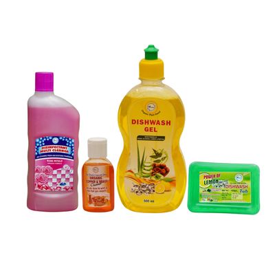 Fomiees Home Daily Combo  Rose Surface Cleaner (500ml) + Dishwash Gel (500ml) + Dishwash Bar with Scrub (400g) + Brass & Copper Cleaner (50ml) | Multi-Surface Cleaning | Tough on Stains & Grease