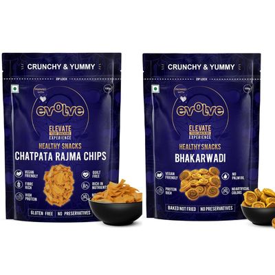 Evolve Rajma Chips and Bhakarwadi | Protein & Fibre-Rich Snack, Light & Savory Crunch, Wholesome & Tasty Munchies, Healthy Snack Option for Adults | 200g (100g Each, Pack of 2)