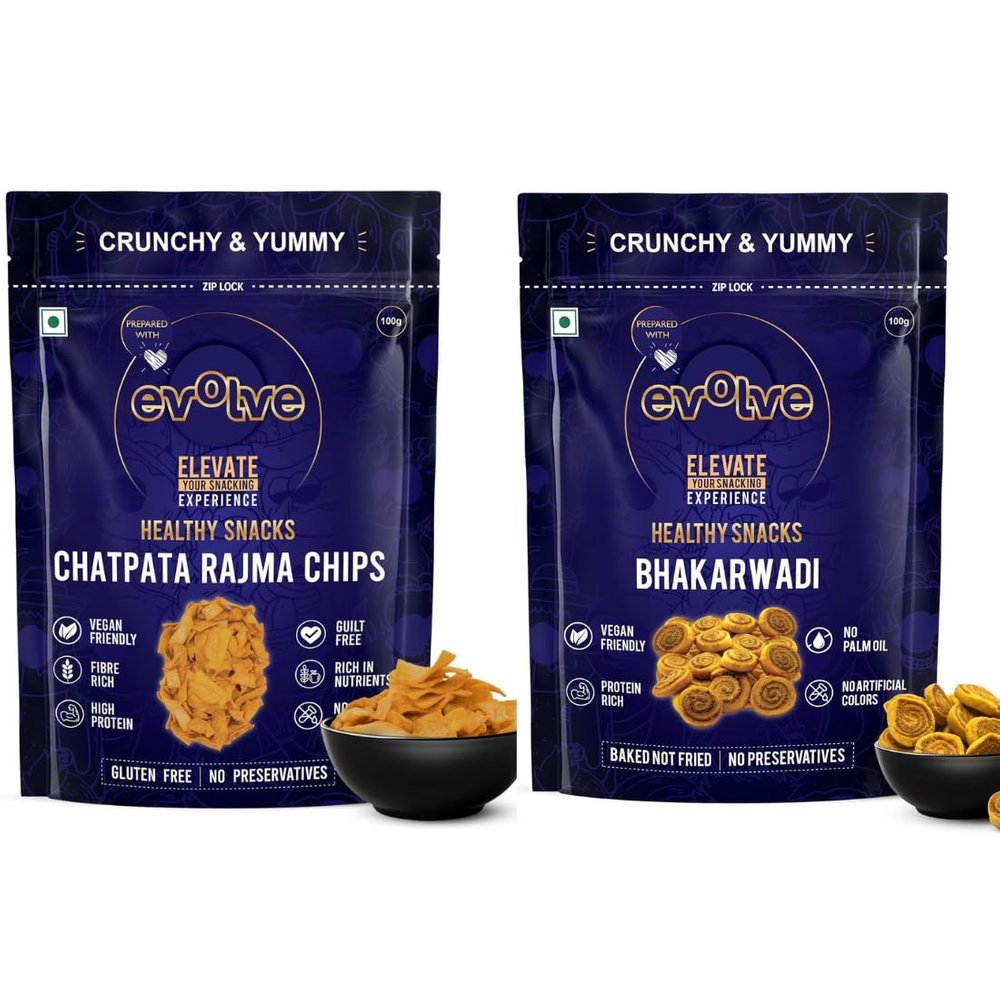 Evolve Rajma Chips and Bhakarwadi | Protein & Fibre-Rich Snack, Light & Savory Crunch, Wholesome & Tasty Munchies, Healthy Snack Option for Adults | 200g (100g Each, Pack of 2)