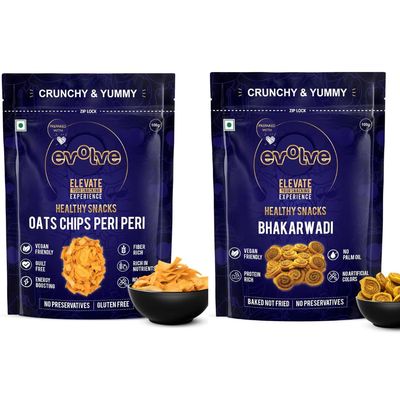 Evolve Oats Chips and Bhakarwadi | Protein & Fibre-Rich Snack, Light & Flavorful, Savory Tasty Munchies, Healthy Snack Choice for Adults | 200g (100g Each, Pack of 2)