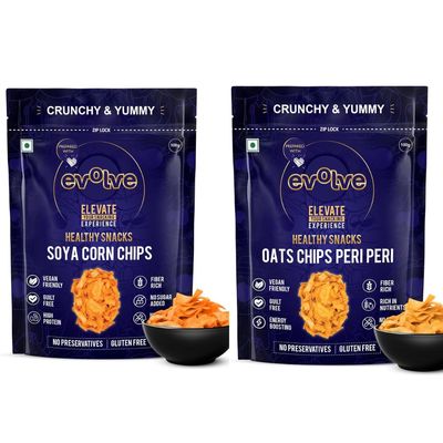 Evolve Soya Corn and Oats Chips | Protein-Rich Crunch Snack, Light & Savory, High-Fibre Tasty Munchies, Healthy Snack Option, Perfect for Adults | 200g (100g Each, Pack of 2)