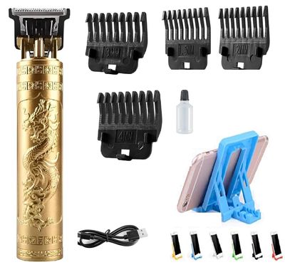 Professional (T9) Hair Trimmer for Men with Golden Plastic Light Weight Body, Cordless, 4 Guide Combs, USB Rechargeable T9 Beard and Hair Clipper