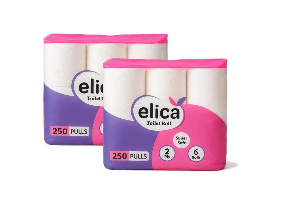 Elica Napkin 2 Ply Toilet Tissue Paper Roll - Set of 2 Pack of 12 (250 Pulls Per Roll, 3000 Sheets)| Ultra Soft Cushion Effect | 6-in-1 Strong & Absorbent | Bathroom Tissue | Hygienic & Skin Friendly