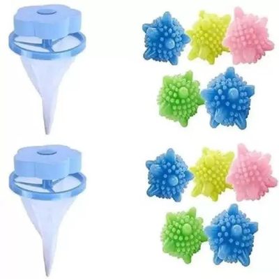 DHARMINSON 10 Pcs Washing Machine Ball Laundry Dryer Ball ClothCleaning Ball-Rendom Colour Clothes Cleaner Softener Clothes Dryer And 2Pcs Floating Filtter Net for Washing Machine Lint (Pack of 12)