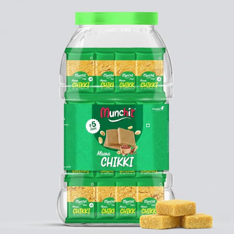 Munchit Mawa Chikki Traditional Indian Sweet Made with Mawa & Jaggery, No Added Preservatives or Colors, Crunchy Gajak Bar, 50 Pieces (18g Each, 900g)